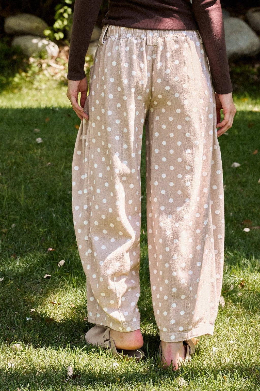 Polka Dot Barrel Leg Pants in Cotton Twill