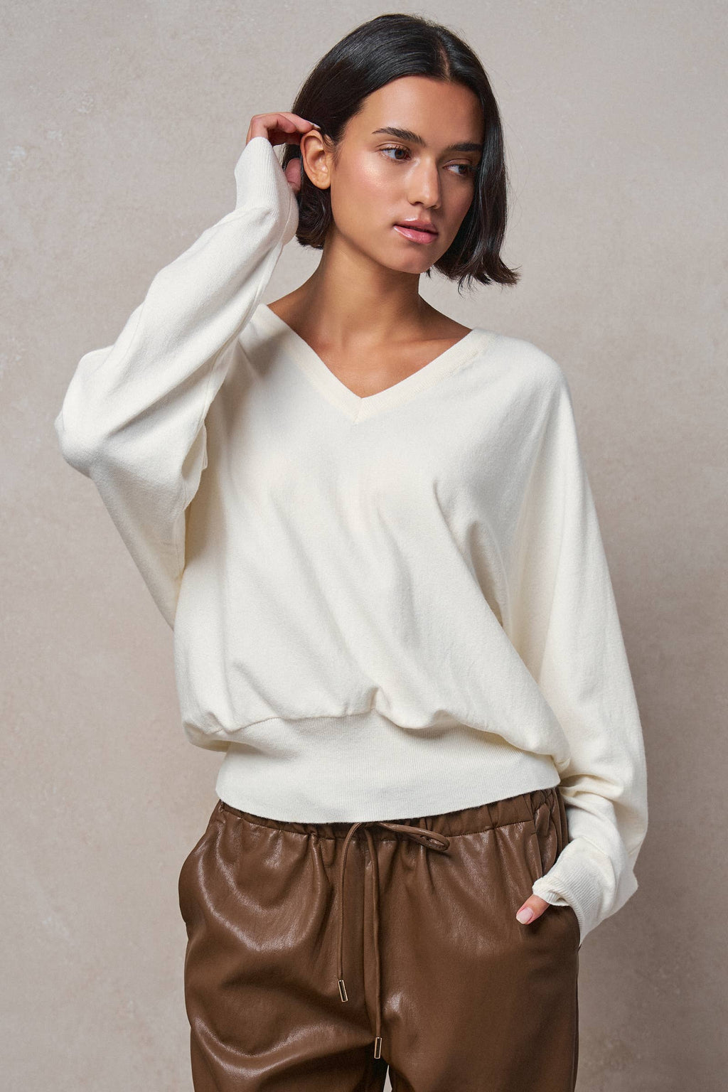 V-Neck Drop Shoulder Knit Sweater
