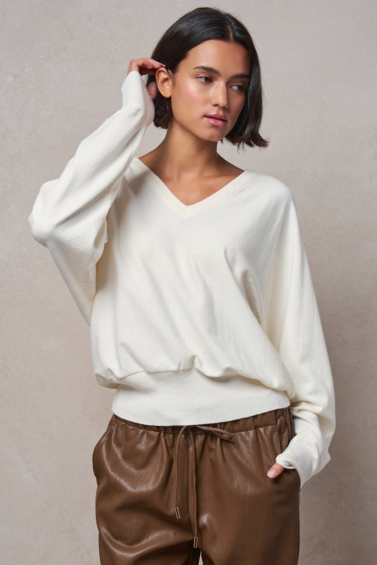 V-Neck Drop Shoulder Knit Sweater