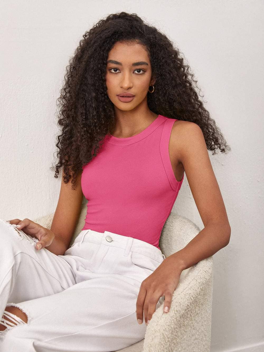 Basics solid ribbed knit tank top