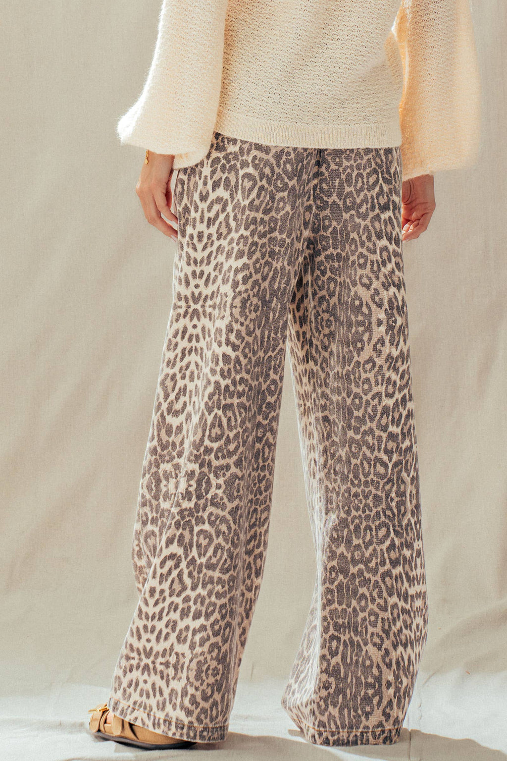 Leopard Print Wide Leg Cotton Pants Drawstring