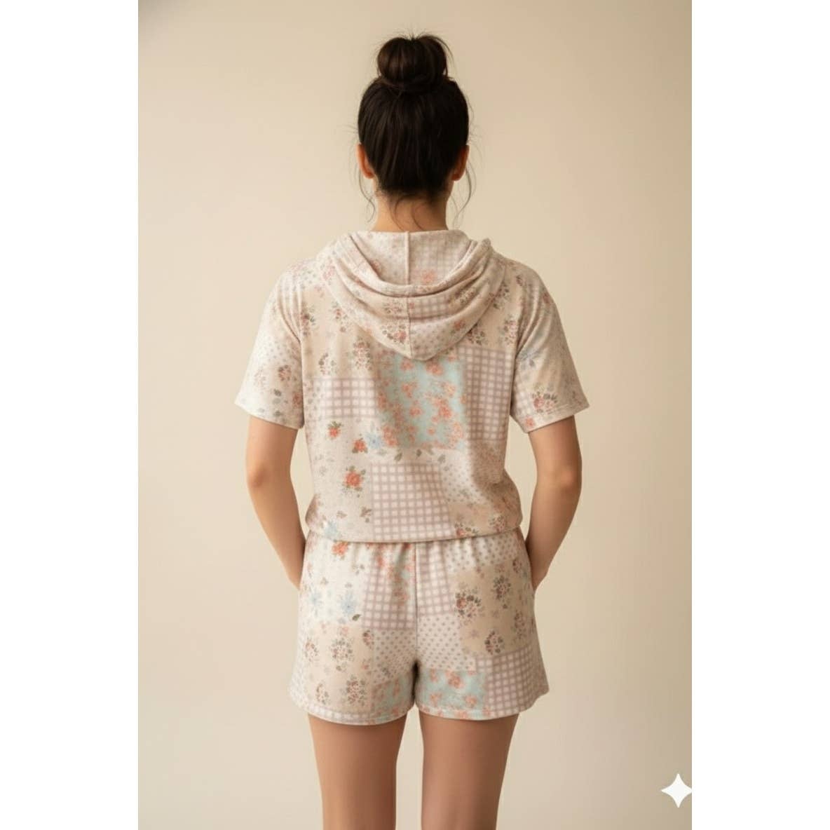 Whispered Patch Work Hooded Top And Shorts Set
