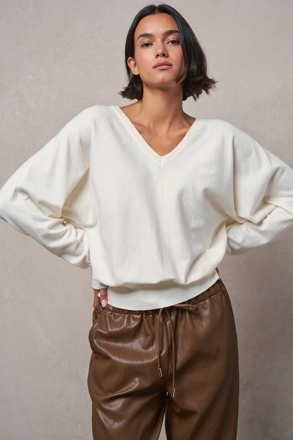 V-Neck Drop Shoulder Knit Sweater