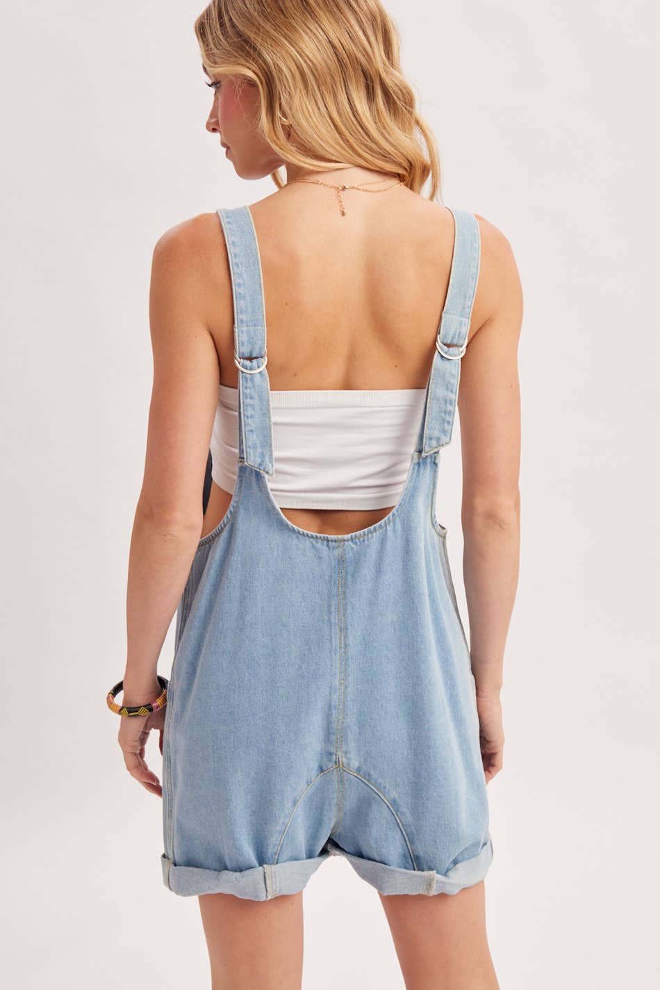 DENIM DEEP V NECK ROMPER WITH POCKETS