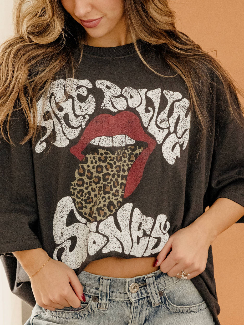 Rolling Stones Leopard Words Smoke One Size Licensed Tee