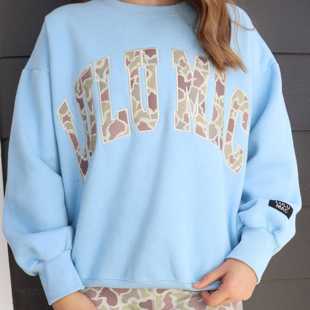 Lulu Mac sweat shirt. Blue/camo