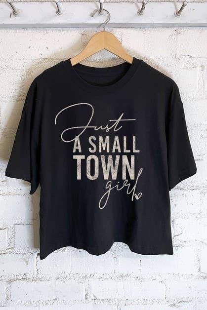 JUST SMALL TOWN GIRL GRAPHIC LONG CROP TOP