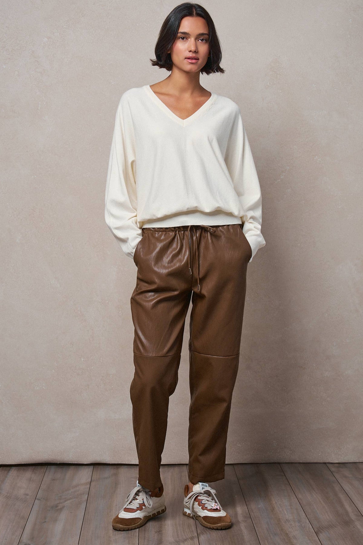 V-Neck Drop Shoulder Knit Sweater