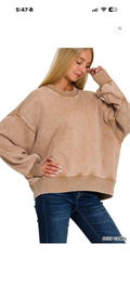 Zenana acid washed crew neck deep camel