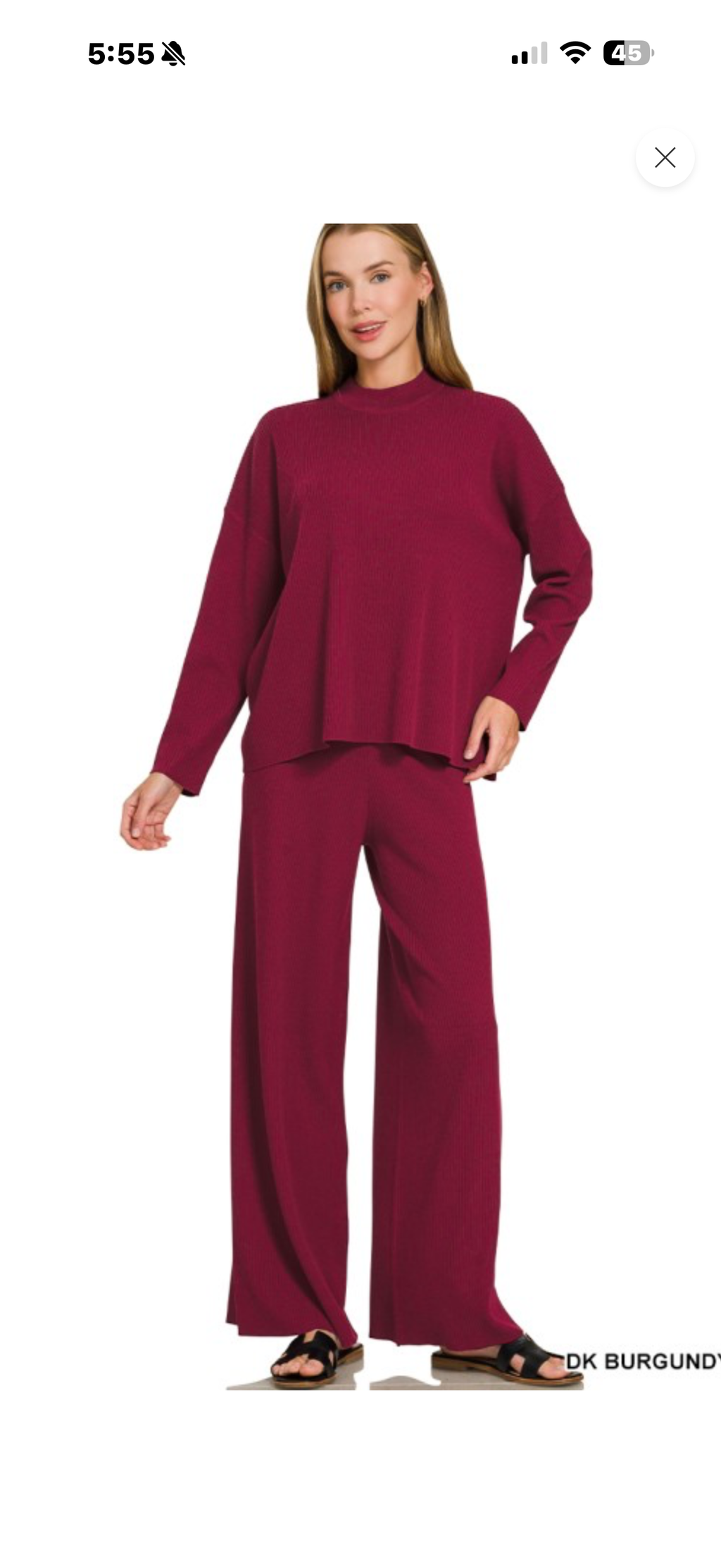 Zenana viscose sweater set burgundy