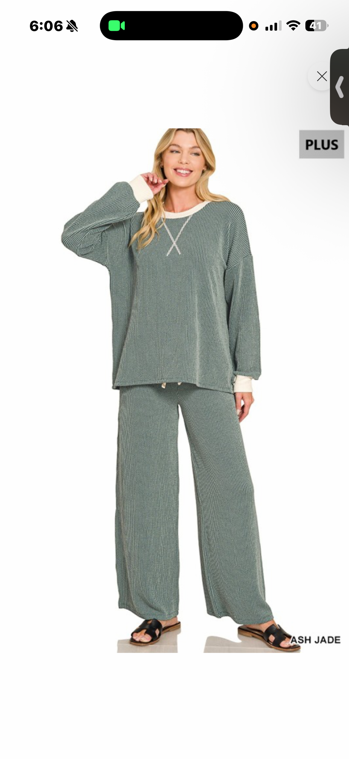 Zenana ribbed set ash jade plus size