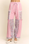 WAFFLE KNIT FLOWER PRINT LACE ELASTIC WAIST PANT