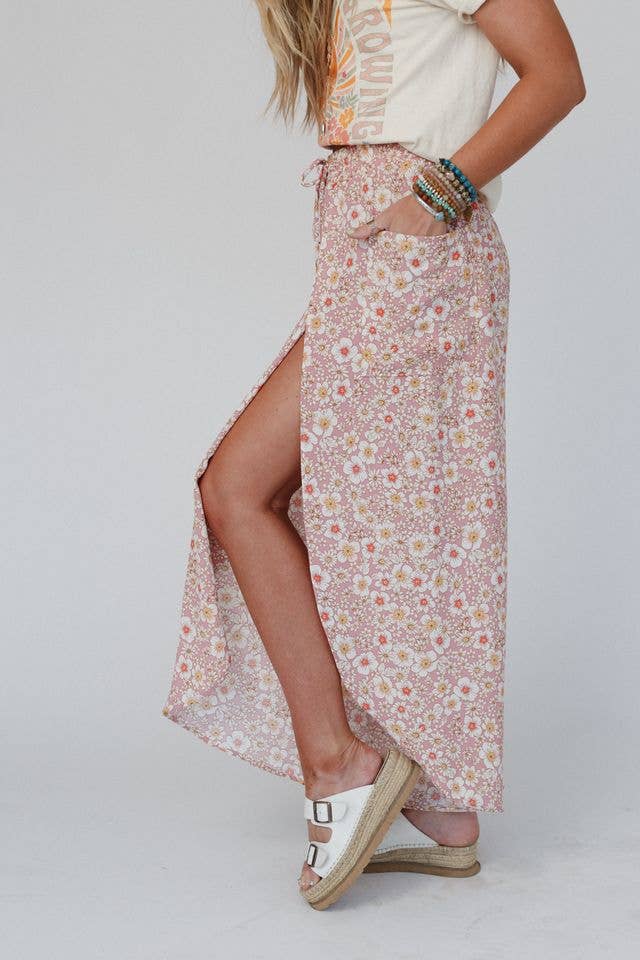 Stasia Printed Drawstring Tulip Pants - Rose