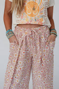 Stasia Printed Drawstring Tulip Pants - Rose