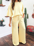 Eyelet Lace Patched Oversize Tee Drawstring Pants 2pcs Set