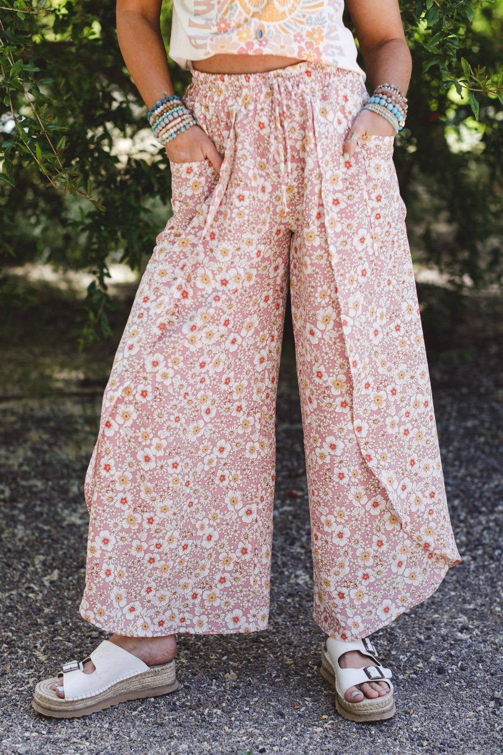 Stasia Printed Drawstring Tulip Pants - Rose