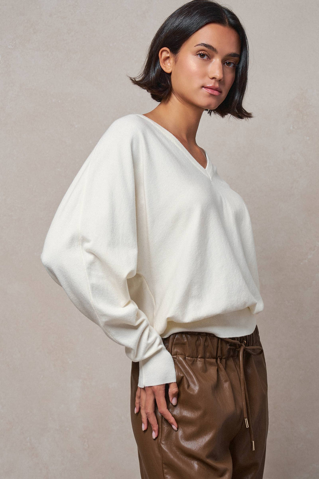 V-Neck Drop Shoulder Knit Sweater
