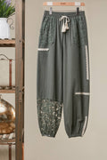 Lace Accents Patchwork Crochet Jogger Pants